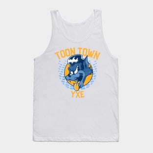 Saskatoon Toon Town Yxe - Blue & Yellow Cat-Dog Tank Top